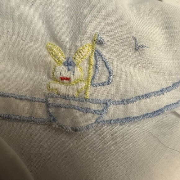 Vintage 1980s 6m Nanette Baby Boy One Piece Romper Rabbit Sailbot Embroidery - Picture 6 of 8